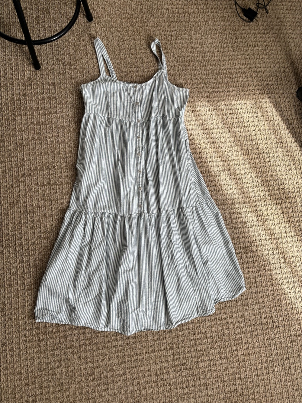 Striped Button-Front Maternity Dress in Light Blue and White